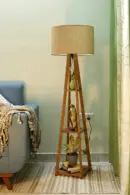 Wooden Floor Lamp with Shelf (Natural Jute). LED Bulb Included
