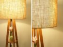Wooden Floor Lamp with Shelf (Natural Jute). LED Bulb Included