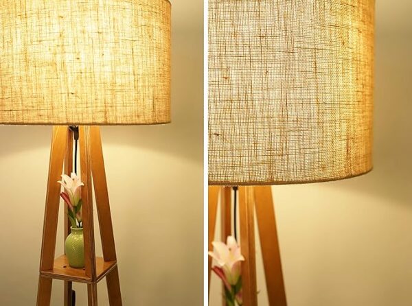 Wooden Floor Lamp with Shelf (Natural Jute). LED Bulb Included - Image 2