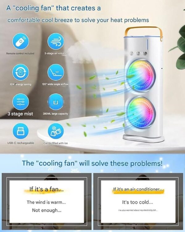 VISTORA'S Double End Mini Air Cooler Fan | 3-in-1 Air Mist Spray Cooler - Image 3