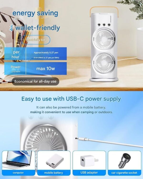 VISTORA'S Double End Mini Air Cooler Fan | 3-in-1 Air Mist Spray Cooler - Image 6