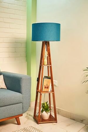 Wooden Floor Lamp with Shelf (Natural Jute) LED Bulb Included